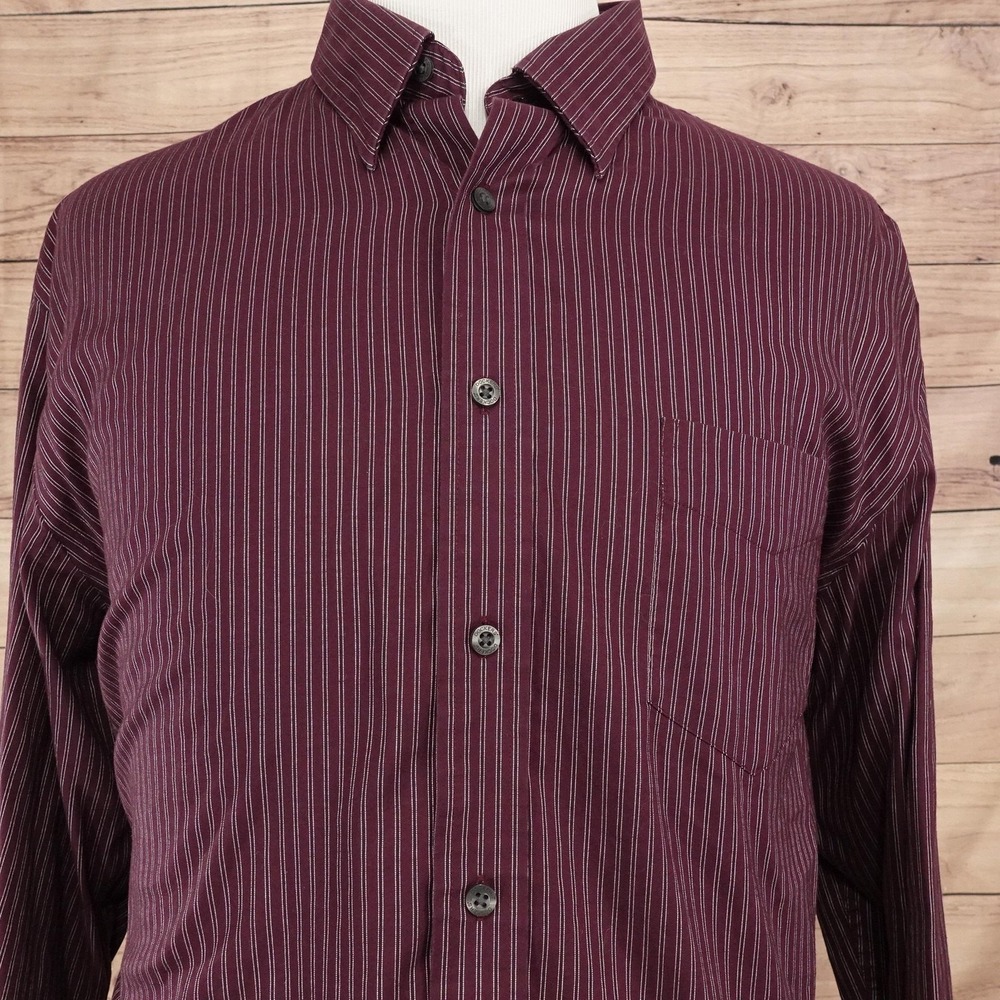 Dockers Shirt Mens 2XL Red Stripe Long Sleeve Button-Up Cotton Casual Pocket